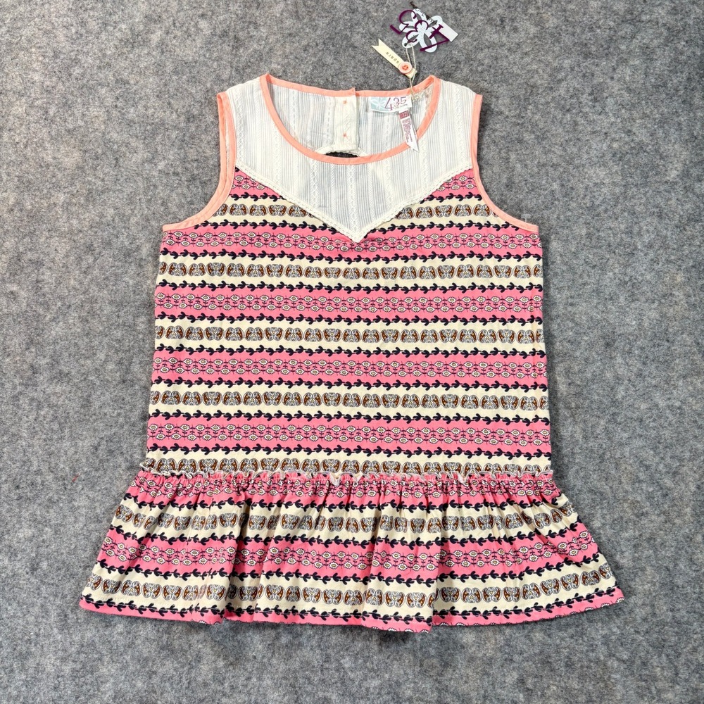 Matilda Jane Top Girls 12 Pink Floral 435 Lace Peplum Sleeveless Whimsical Shirt